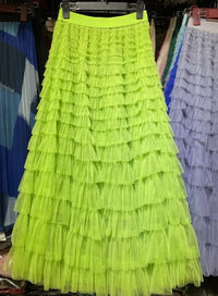 Medium-length Wire Mesh Spliced Cake Skirt 2023 Spring Summer Autumn/winter New Style A- line Long Dress Puffy Dress