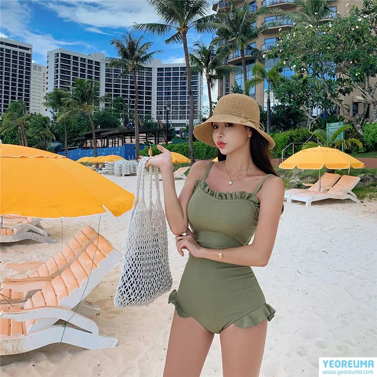 2024 New Korean Sexy Push Up One Piece Swimsuit dress Monokini Cut Out Swimwear Women Swim Bathing cute Swimming Suit