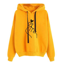 Autumn Fleece Hoodie Solid Color Finger Heart Hooded Korean Fashion Sweatshirts Long Sleeve Top Drawstring Pockets Loose Hoodies