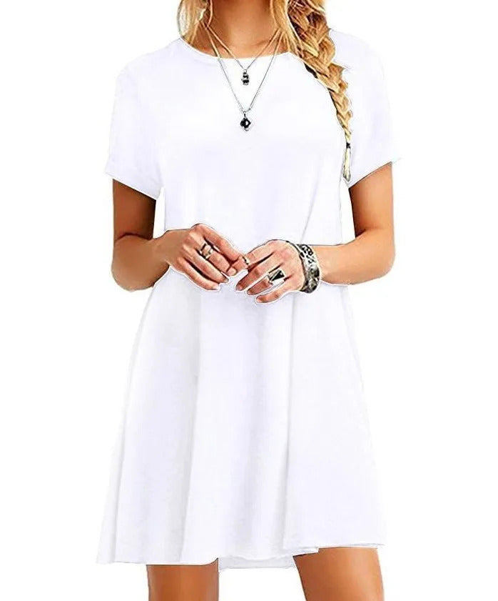 Women Casual Short Sleeve T Shirt Dress Vintage O Neck Print Loose Mini Dress Elegant Simple Mini Dress Streetwear Sundress