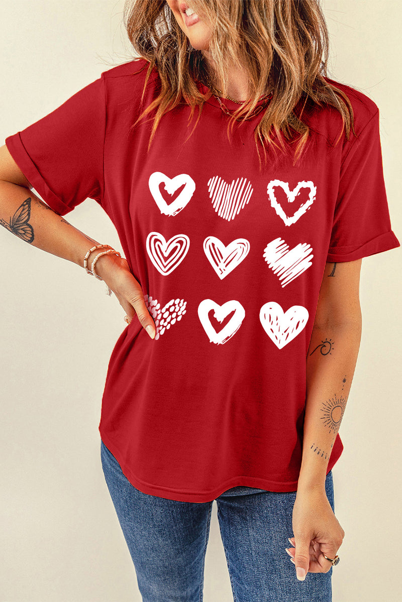 Red Valentines Heart Pattern Graphic Tee