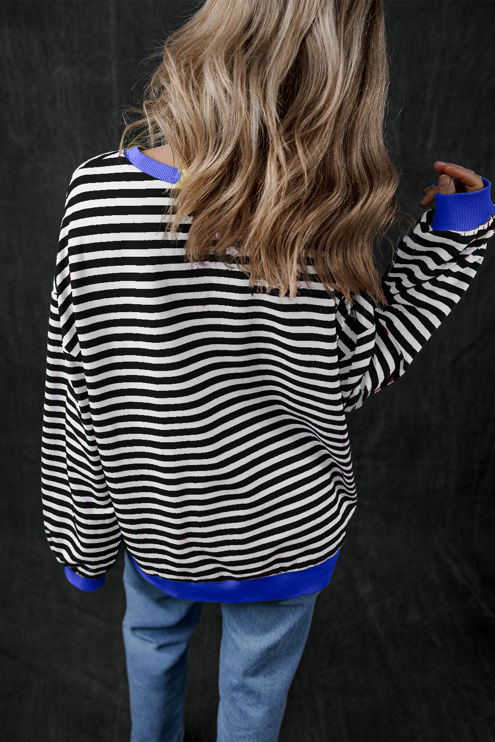 Black Stripe Glitter Halloween Pumpkin Print Oversized Sweatshirt