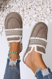 Gray Suede Wavy Striped Plush Lined Slippers