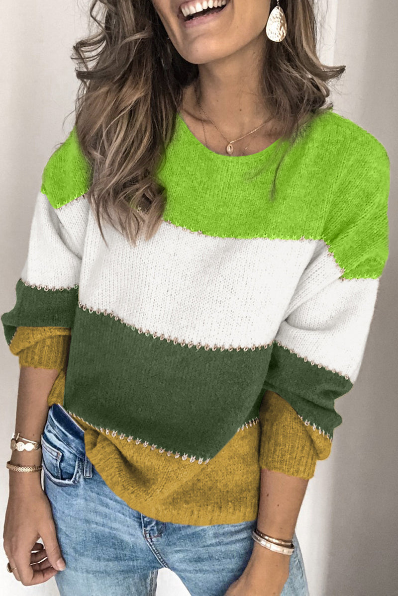 Green Pullover Colorblock Winter Sweater