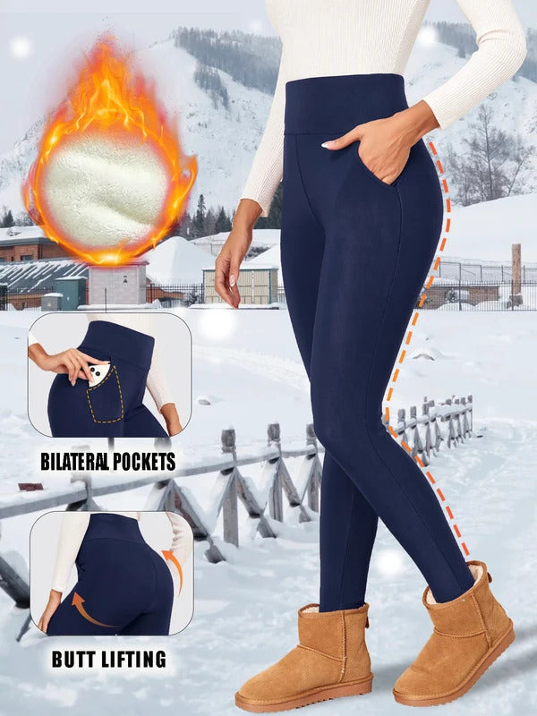 Pockets Thick Winter Warm Leggings Women High Waist Mallas Casual Velvet Warm Leggings Prevent Cold Super Warm Pants