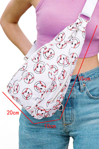 White Smile Face Baseball Print Wide Belt Sling Bag