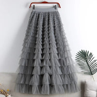 Medium-length Wire Mesh Spliced Cake Skirt 2023 Spring Summer Autumn/winter New Style A- line Long Dress Puffy Dress