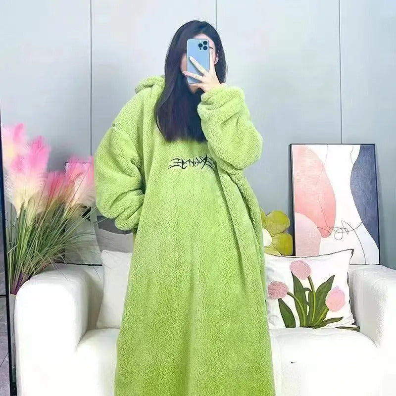 Robe for Women Sleepwear Winter Nightdress Night Wears Warm Pajama One Piece Nightgown Hooded Sleeping Homewear Kawaii Loose