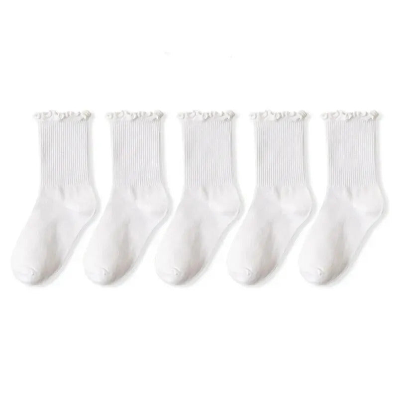 5 /10 Pairs Lot Socks for Women Ruffle Middle Tube Ankle Short Breathable Black White Set Spring Autumn