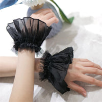 Women Wrist Cuffs Removable Lace Ruffled Wedding Supply Bride Dress False Sleeves Tulle Flared Sleeves F0T5