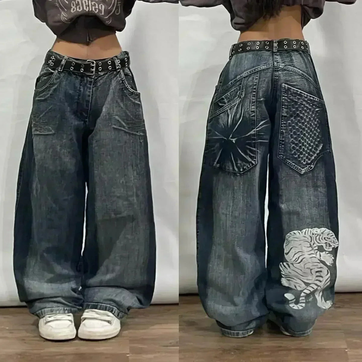 Street Fashion Trend Skull Embroidered Jeans Women Harajuku Y2K New Hip Hop Joker Straight Wide-leg Pants Couple Casual Jeans