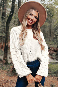 Brown Bubble Sleeve Cropped Knit Sweater