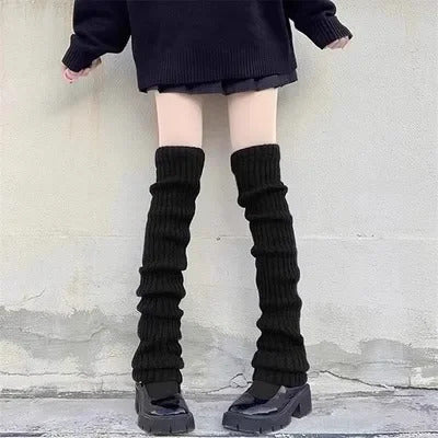 Lolita Leg Warmers 40/50/70cm Socks Female Knitted Warm Foot Cover White Black Warmer Lady Autumn Winter Crochet Sock Boot Cuffs