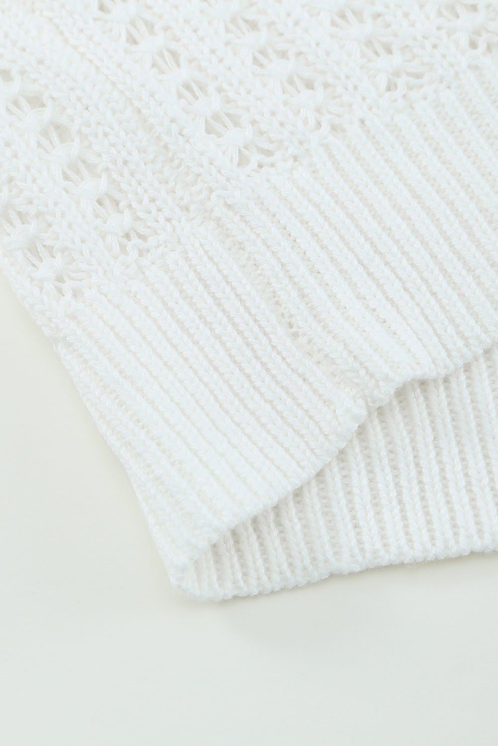 White Hollow-out Drop Shoulder Knitted Sweater