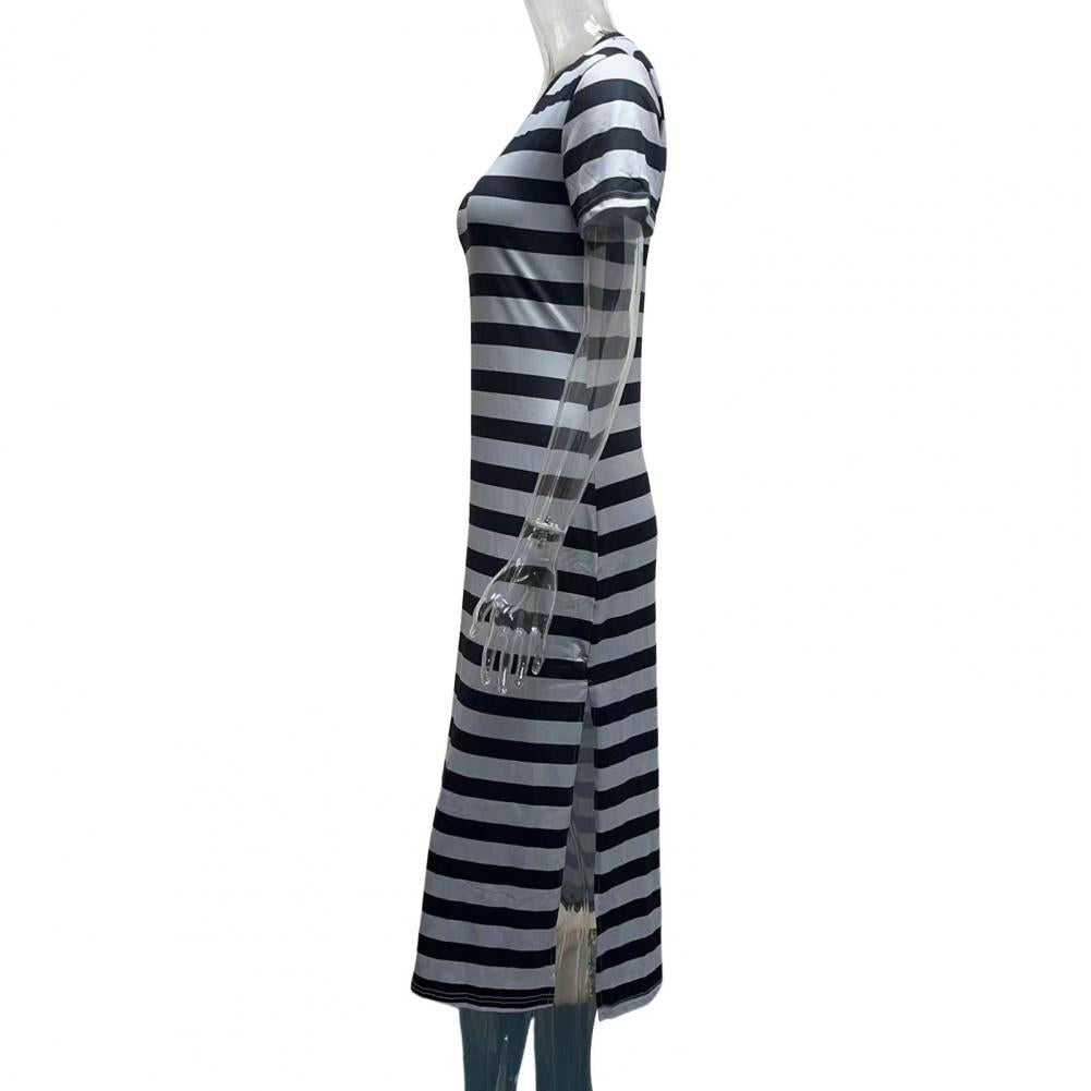 Summer Dresses 2023 Woman Plus Size Dresses For Women Casual Stripe Print V-neck Short Sleeve Loose Long Dress Robe Femme