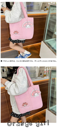 2024 New Sanrio Handbag Cartoon Cute Down Fabric Kuromi Tote Bag Shoulder Pacha Dog Cute Stationery Bag Large Capacity Handbag