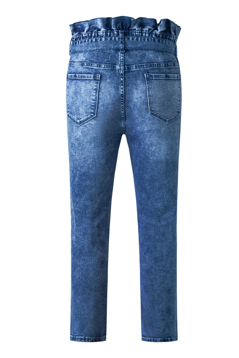 Blue Seamed Stitching High Waist Knot Skinny Jeans