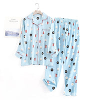 Cotton Flannel Women's Long Pants Pajamas Sets for Sleepwear Plaid Design Loose Autumn and Winter Long Sleeve Trouser Suits