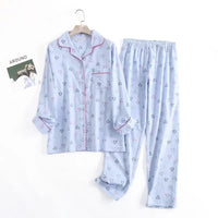 Cotton Flannel Women's Long Pants Pajamas Sets for Sleepwear Plaid Design Loose Autumn and Winter Long Sleeve Trouser Suits