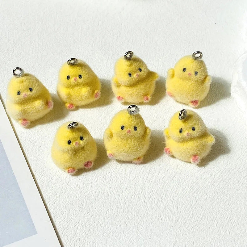 10/20/30pcs Kawaii Small Yellow Chicken Resin Charms Flocked Animal Pendant For Earring Keychains Diy Jewelry Make