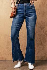 Sky Blue Medium Wash High Rise Flare Jeans