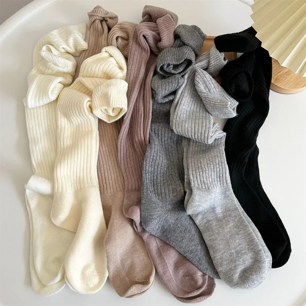 Women Soft Wool Long Socks Autumn Winter Cashmere Solid Knitted Stocking Skinny Casual Knee High Fluffy Warm Thicken Girls Socks