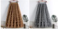 Medium-length Wire Mesh Spliced Cake Skirt 2023 Spring Summer Autumn/winter New Style A- line Long Dress Puffy Dress