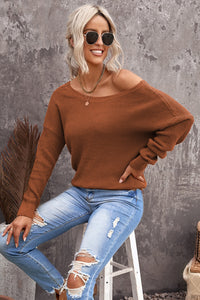 Brown Cross Back Hollow-out Sweater