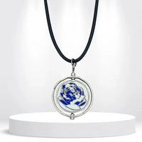 Anime League Of Legends Arcane Jinx Ekko Rotatable Blue Rose Pendant Necklace Lovers Friends Wearing  Chain Necklace Jewerly