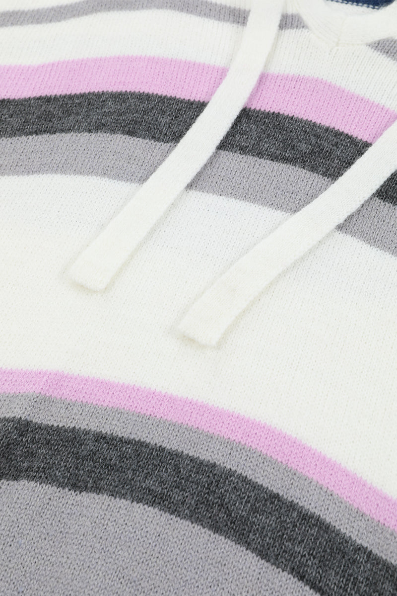 Stripe Plus Size Striped Hooded Knit Sweater