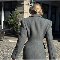 Elegant Waist Up Single Breasted Wool Blends Overcoat Women Fashion Lapel Slim Fits Long Coats Winter New Commute Lady Outwear