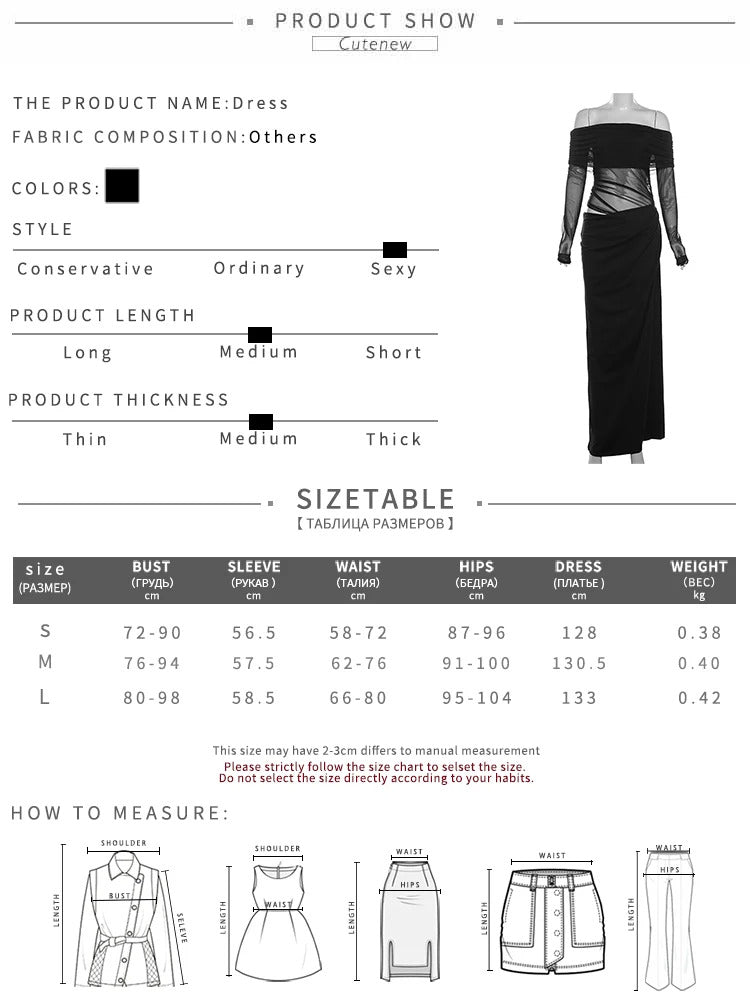 Cutenew Mesh Ruched Women Maxi Dress Sexy See Through Off Shoulder Long Sleeve Sheath Vestidos Female Midnight Party Solid Robe