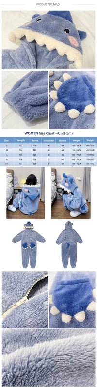 Cartoon Cute Shark Women's Hooded Sleepwear Kigurumi Unicorn Winter Cosplay Pijama jumpsuit Female Christmas Party Loungewear