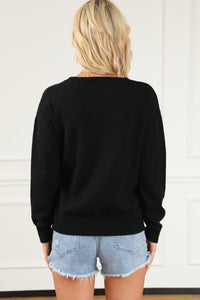 Black Holly Jolly Round Neck Casual Sweater