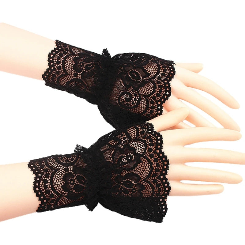 Women Fake Arm Sleeves with Short Tassels White and Black Pleated Cuff Beautiful Lace Accessories Outdoor Embellishments