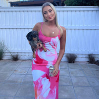 Tossy Spaghetti Strap Lily Floral Slip Dress Summer Casual Printed Maxi Dresses Backless Bodycon Slim Boho Long Sundress 2023