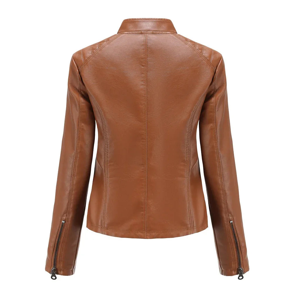 Women's Coat Fashion Trend Simple Autumn Winter Analog Collar Zipper PU Leather Motorcycle Jacket for Women