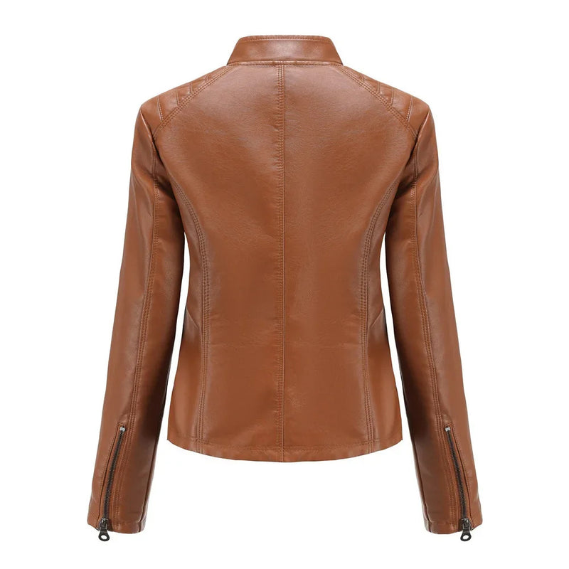 Women's Coat Fashion Trend Simple Autumn Winter Analog Collar Zipper PU Leather Motorcycle Jacket for Women