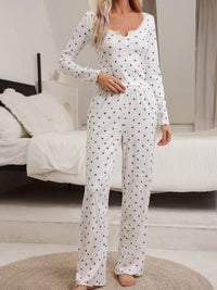 Sleepwear Suit Cute Bowknot Print  Lettuce Trim Top with Long Pant Lovely Loungewear Full Sleeve Nightwear Autumn Pajamas Set