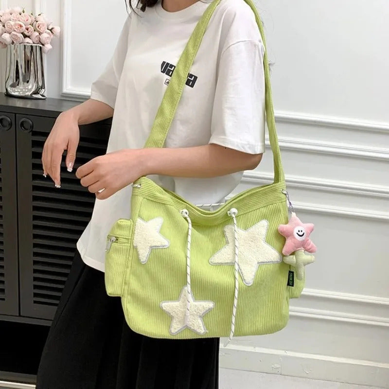 Niche Design Handbag Star Female Student Large Capacity Commuting Tote Corduroy Shoulder Crossbody Bag 2023 New