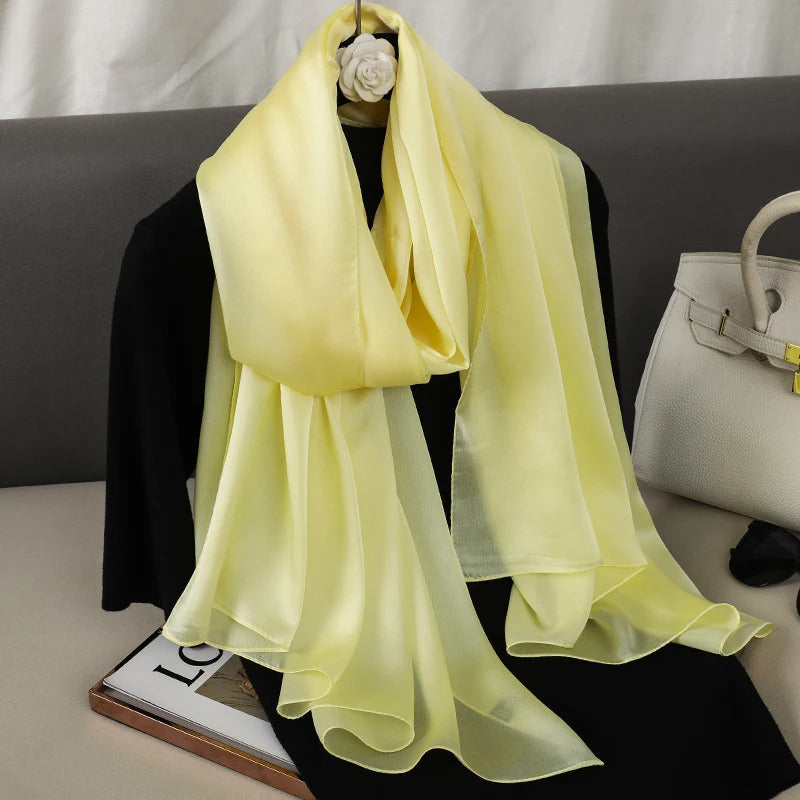 Foulard Silk Scarf Shawls Lady Bufanda Elegant Solid Scarves Women Sping Pashmina Hijab Wraps Female Beach Stoles 2024 Luxury