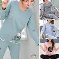 Stylish Crew Neck Pajamas Winter Pajama Set Stylish Comfortable Winter Pajamas Warm Plush 2-piece Sleepwear for Women for Autumn