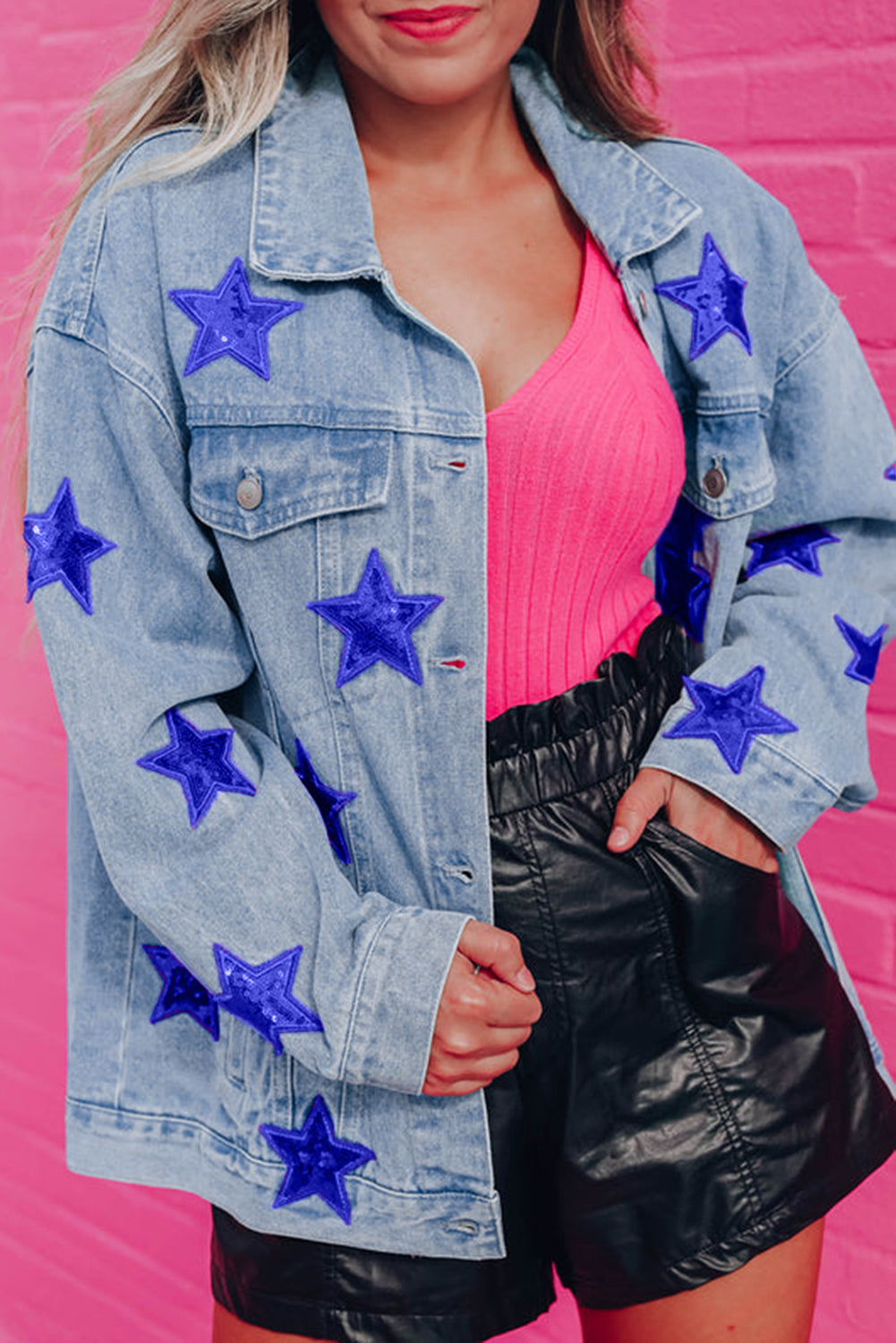 Bluing Sequin Star Flap Pocket Denim Jacket