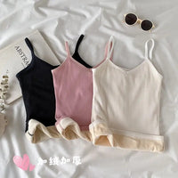 Women Winter Warm Underwear Solid Color Thermal Casual Nightwear Sexy Elasticity Female Thin Velvet T-shirt Sleeveless Tops