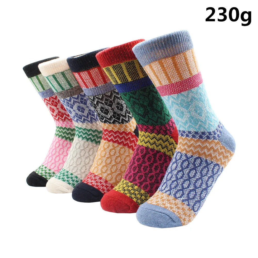 5 Pairs Winter Warmer Women Thicken Thermal Wool Cashmere Snow Socks Fashion Casual Euramerican National Wool Socks for Women