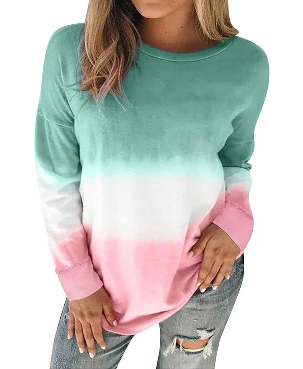 Plus Size Sweatshirt for Women Trendy Long Sleeve Oversized Lightweight Tops Tie-Dye Printed Gradient Pullover Blouse