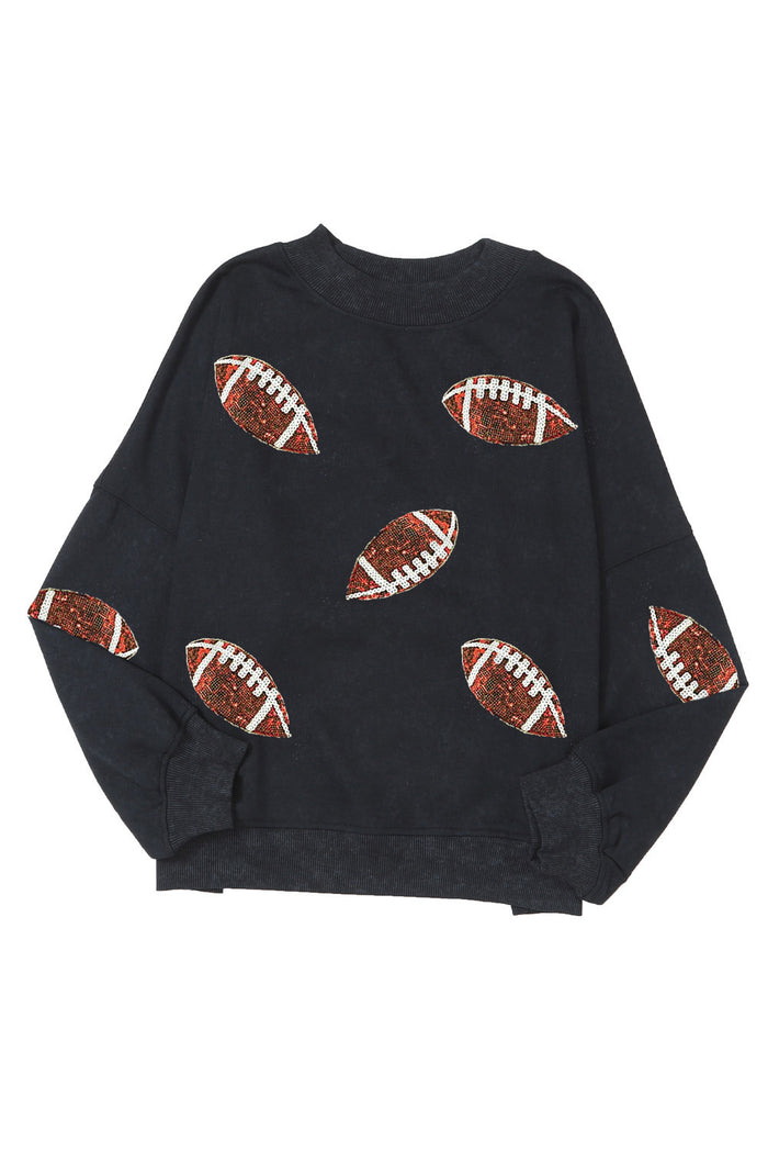 Black Rugby Print Drop Shoulder Crew Neck Sweatshirt