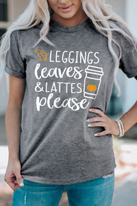 Gray Leggings Leaves and Lattes Please Graphic Tee