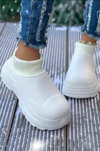 White Waterproof Thick Sole Ribbed Ankle Shoes