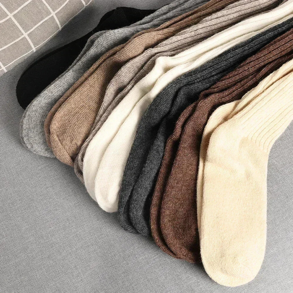 Women Soft Wool Long Socks Autumn Winter Cashmere Solid Knitted Stocking Skinny Casual Knee High Fluffy Warm Thicken Girls Socks